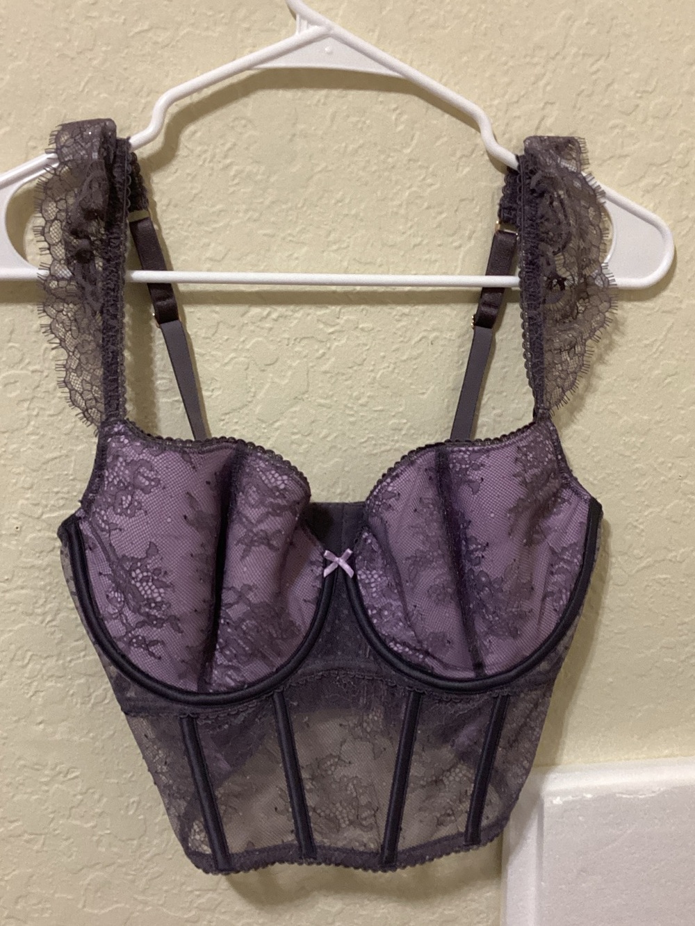 Victoria's Secret Lavender and Charcoal Lace Longline Bra